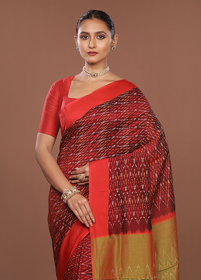 Red Ikkat Cotton Saree Without Blouse Piece