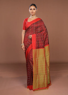 Red Ikkat Cotton Saree Without Blouse Piece