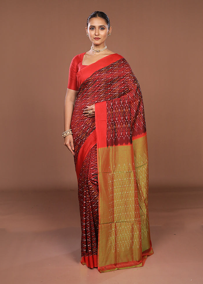 Red Ikkat Cotton Saree Without Blouse Piece