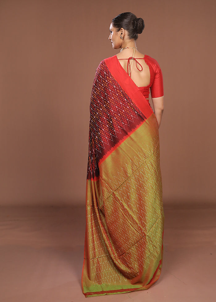 Red Ikkat Cotton Saree Without Blouse Piece
