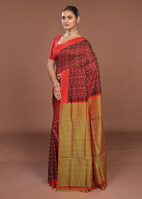Red Ikkat Silk Saree With Blouse Piece