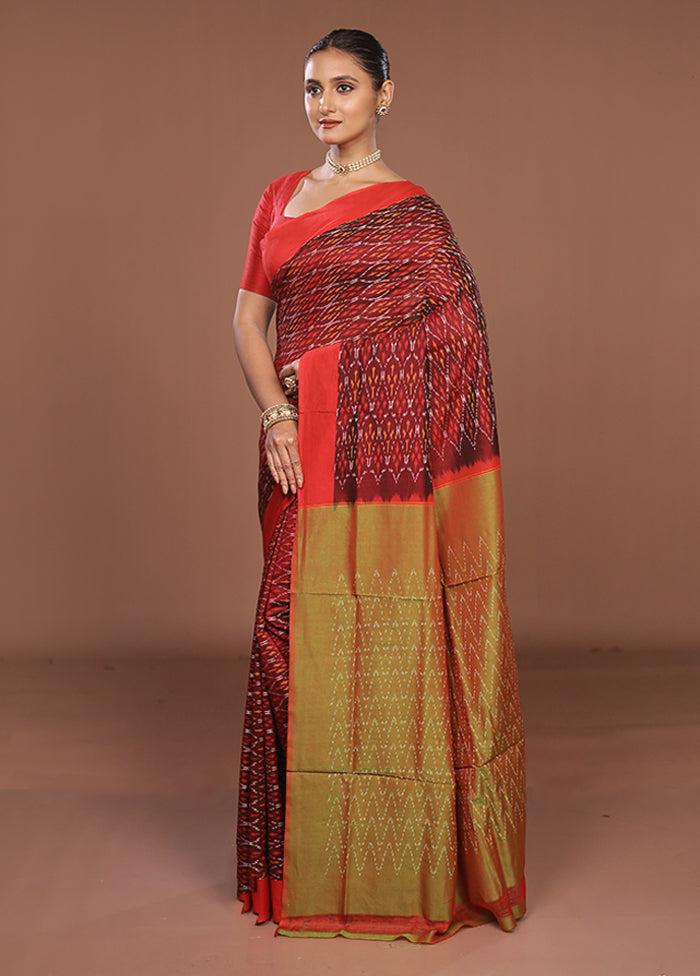 Red Ikkat Cotton Saree Without Blouse Piece