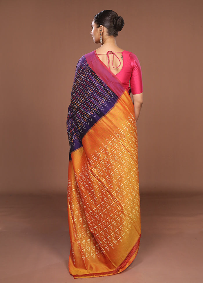 Blue Ikkat Silk Saree With Blouse Piece