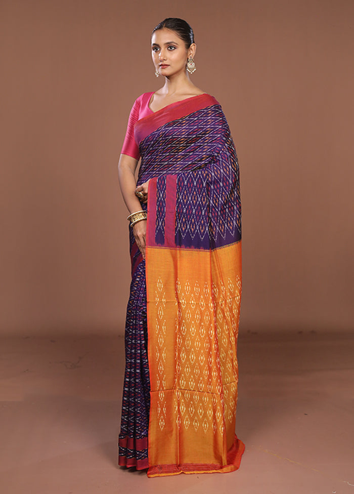Blue Ikkat Silk Saree With Blouse Piece