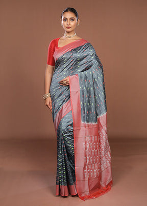 Grey Ikkat Silk Saree With Blouse Piece