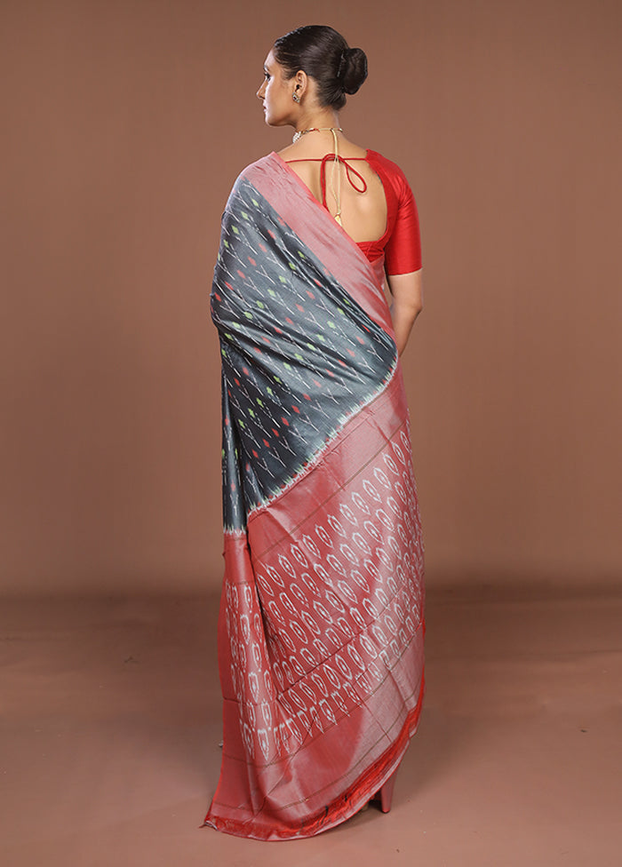 Grey Ikkat Silk Saree With Blouse Piece