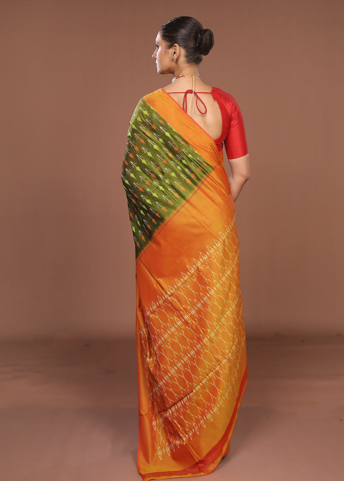 Green Ikkat Silk Saree With Blouse Piece