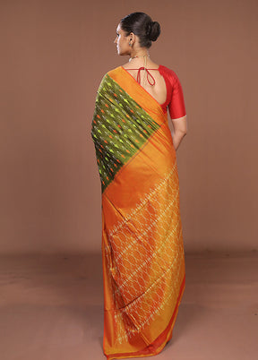 Green Ikkat Silk Saree With Blouse Piece