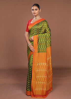 Green Ikkat Silk Saree With Blouse Piece