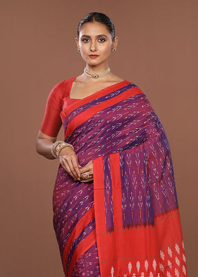 Purple Ikkat Silk Saree With Blouse Piece