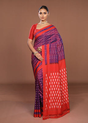 Purple Ikkat Silk Saree With Blouse Piece