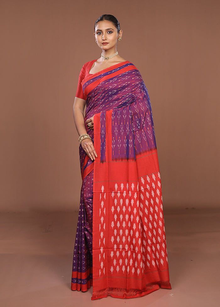 Purple Ikkat Silk Saree With Blouse Piece