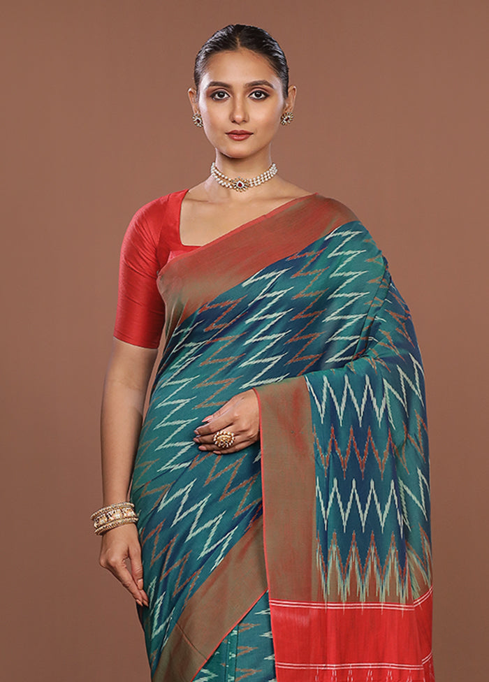 Red Ikkat Silk Saree With Blouse Piece