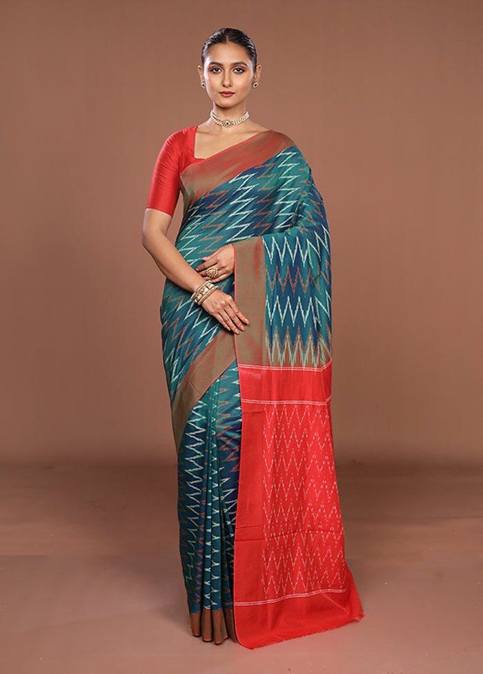 Red Ikkat Silk Saree With Blouse Piece