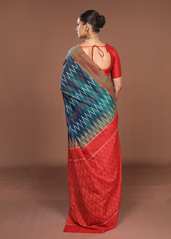 Red Ikkat Silk Saree With Blouse Piece