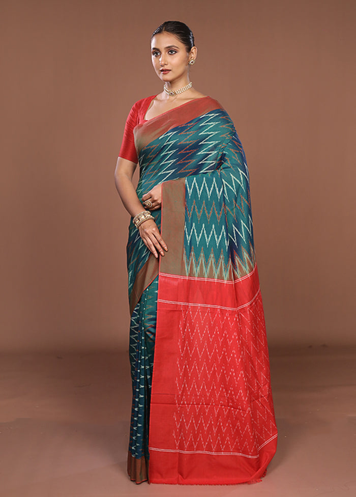 Red Ikkat Silk Saree With Blouse Piece