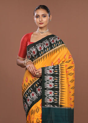 Yellow Ikkat Silk Saree With Blouse Piece