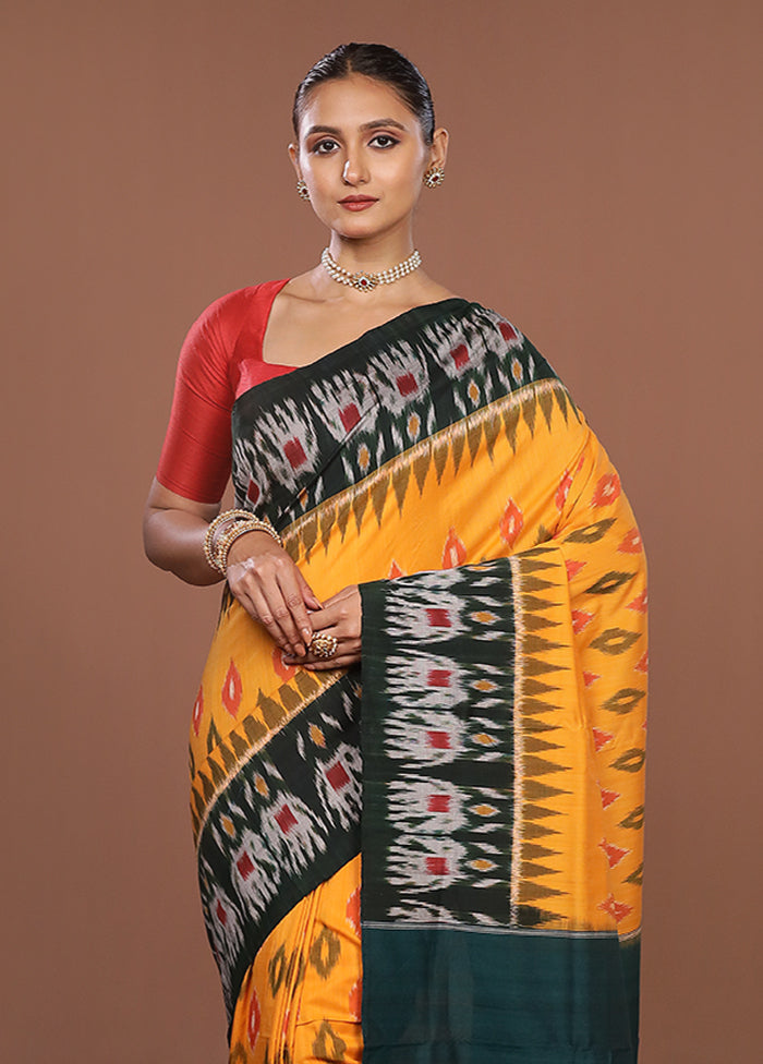 Yellow Ikkat Silk Saree With Blouse Piece