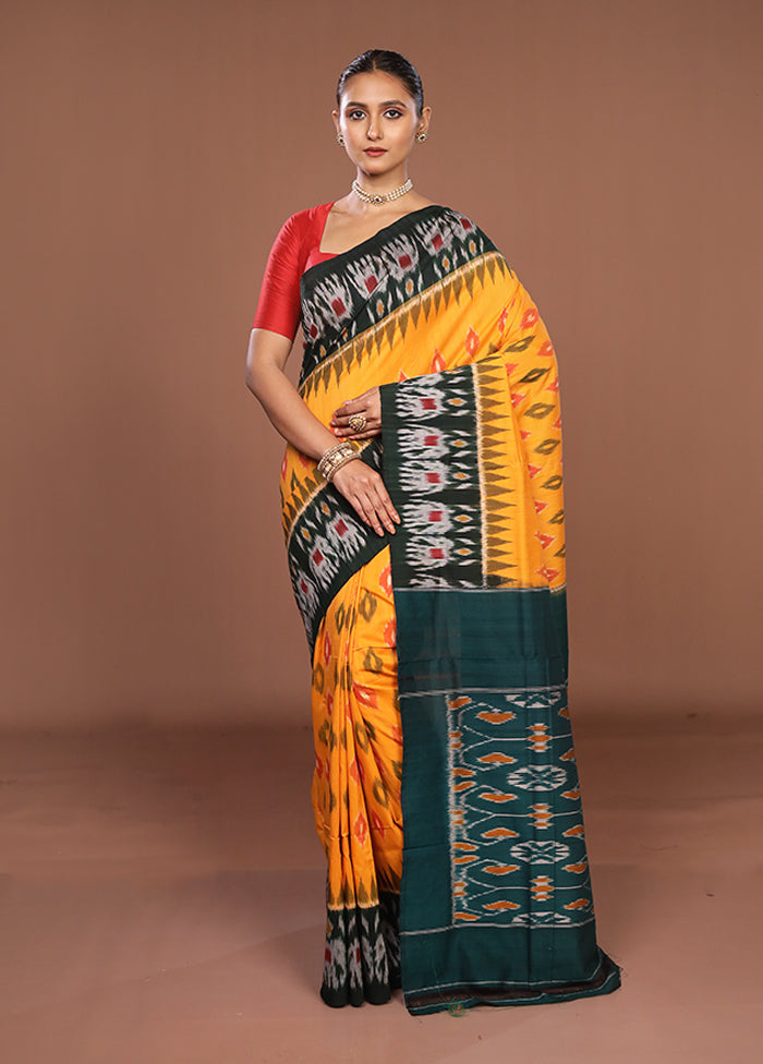Yellow Ikkat Silk Saree With Blouse Piece