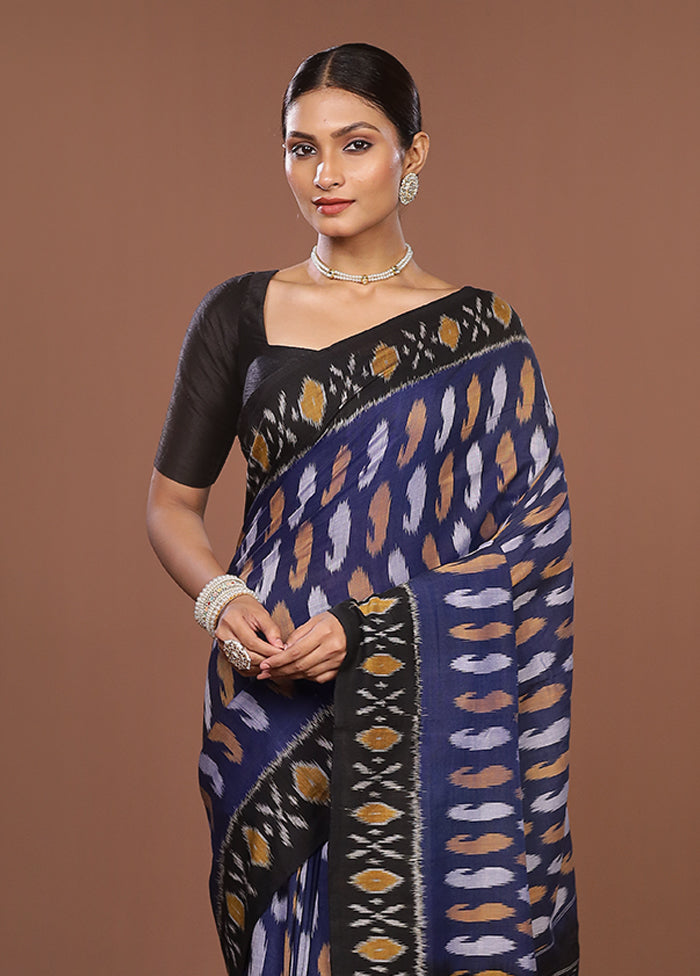 Blue Ikkat Silk Saree With Blouse Piece
