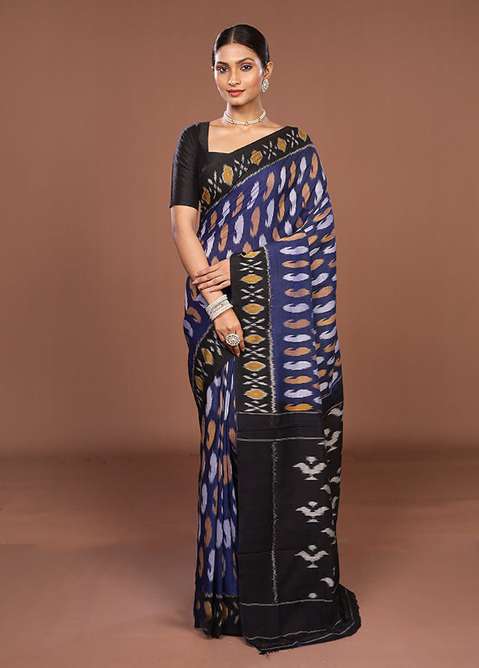 Blue Ikkat Cotton Saree Without Blouse Piece