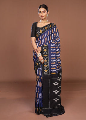 Blue Ikkat Cotton Saree Without Blouse Piece