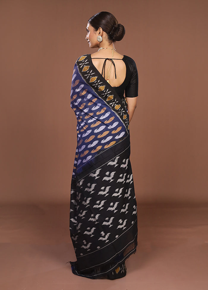 Blue Ikkat Silk Saree With Blouse Piece