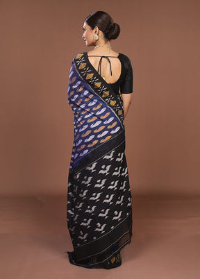 Blue Ikkat Silk Saree With Blouse Piece