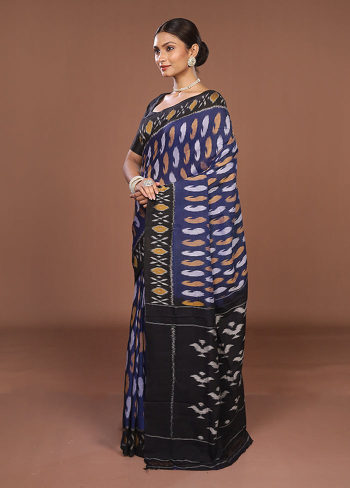 Blue Ikkat Cotton Saree Without Blouse Piece