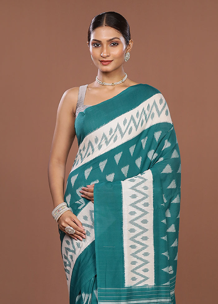 Green Ikkat Silk Saree With Blouse Piece