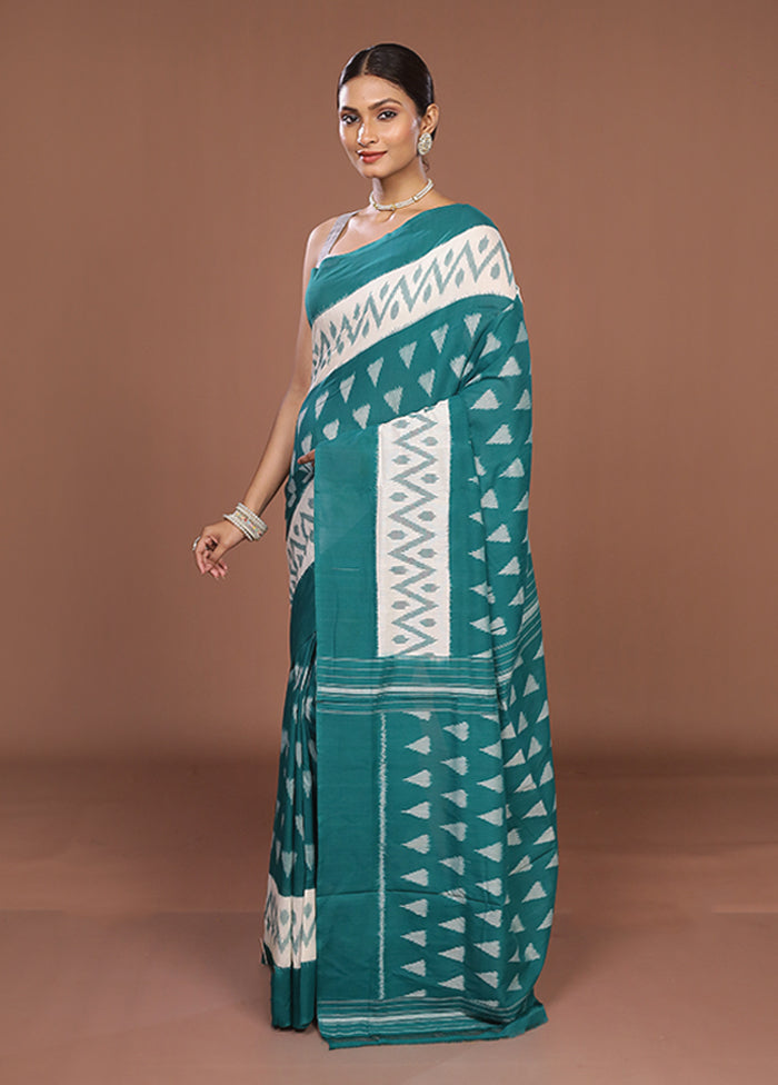 Green Ikkat Silk Saree With Blouse Piece