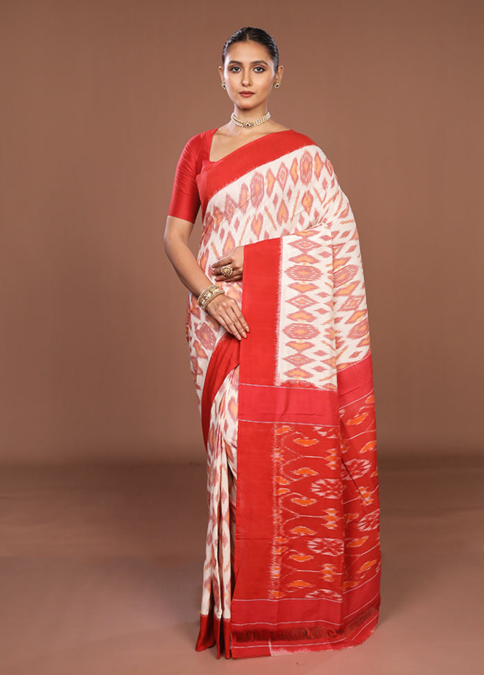 Red Ikkat Cotton Saree Without Blouse Piece