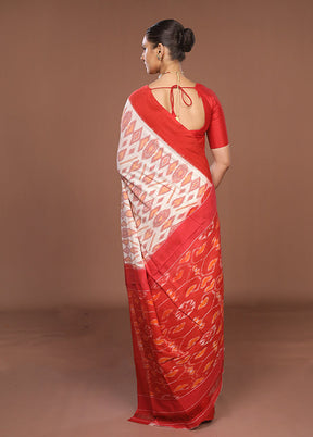 Red Ikkat Cotton Saree Without Blouse Piece