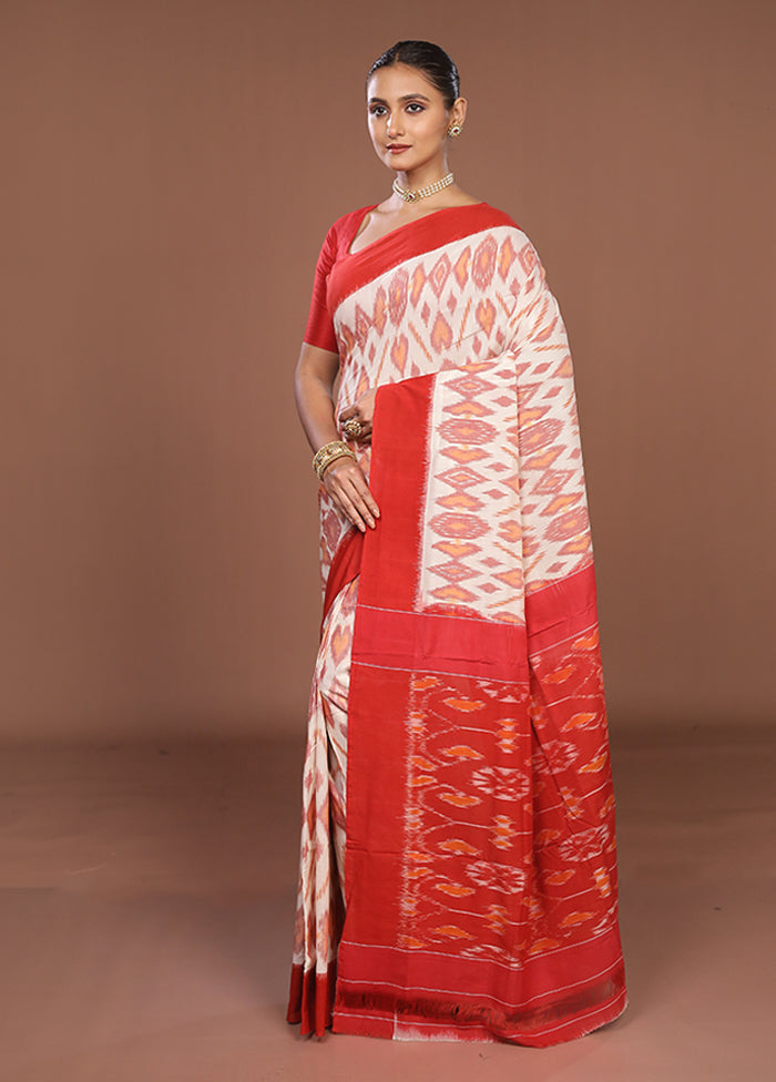 Red Ikkat Cotton Saree Without Blouse Piece