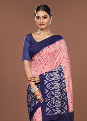 Pink Ikkat Cotton Saree Without Blouse Piece