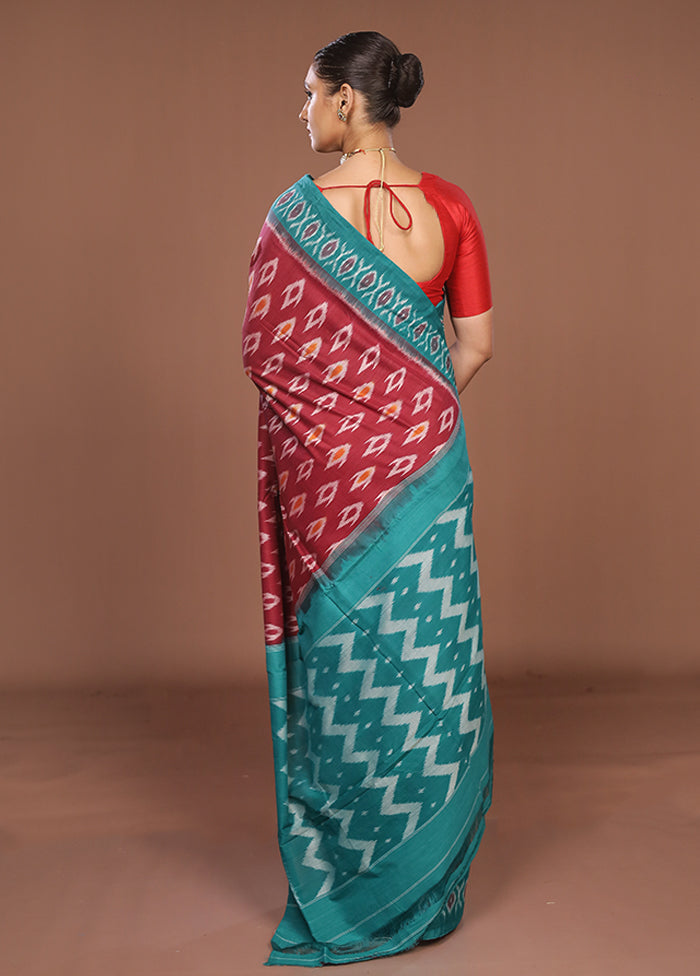 Maroon Ikkat Cotton Saree Without Blouse Piece