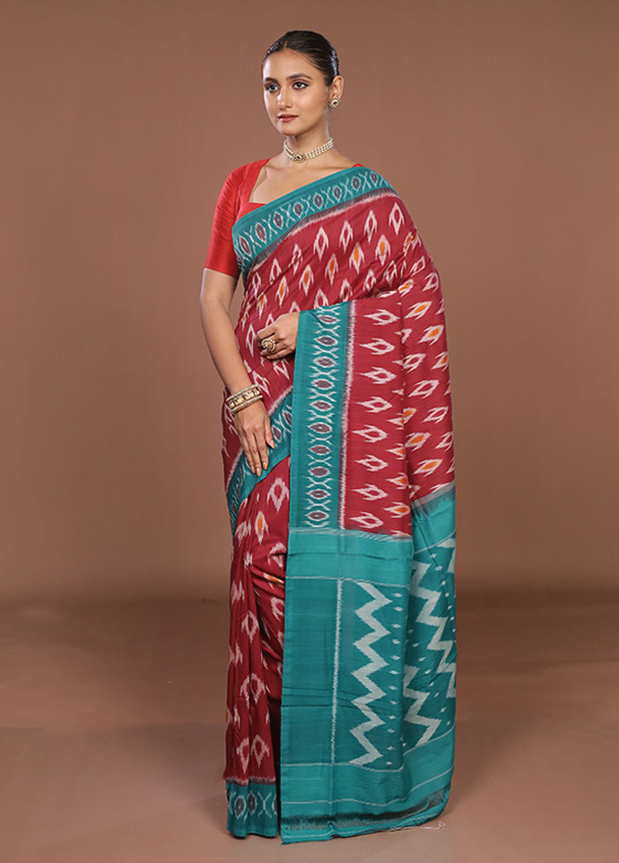 Maroon Ikkat Cotton Saree Without Blouse Piece