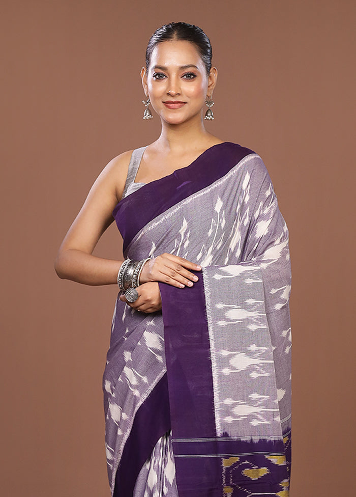 Purple Ikkat Silk Saree With Blouse Piece