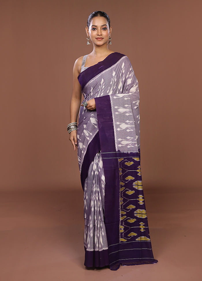 Purple Ikkat Silk Saree With Blouse Piece
