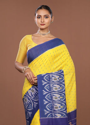 Yellow Ikkat Cotton Saree With Blouse Piece