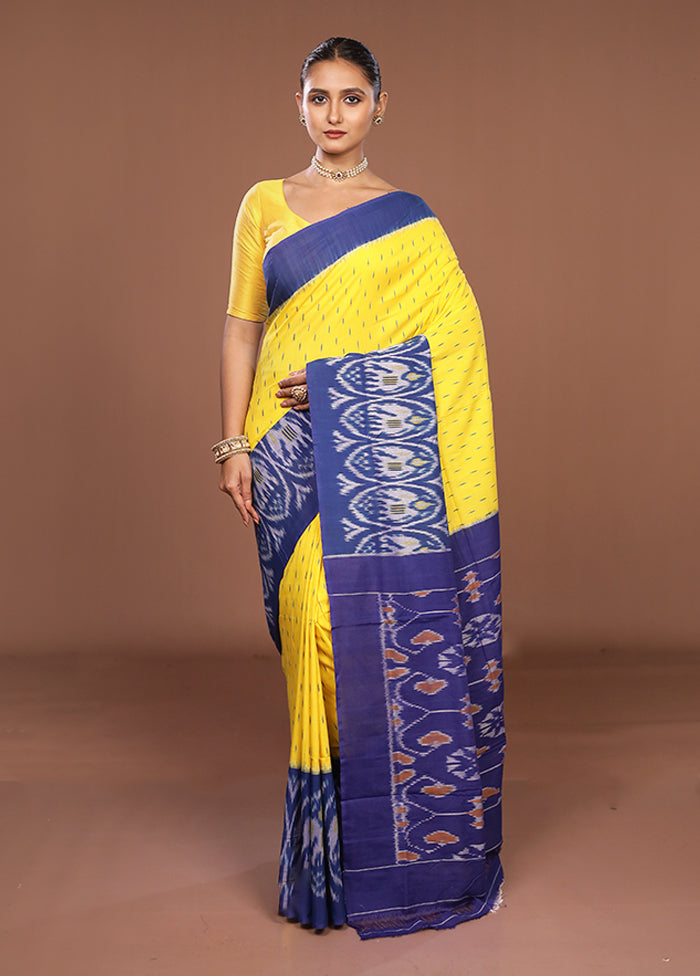 Yellow Ikkat Cotton Saree With Blouse Piece