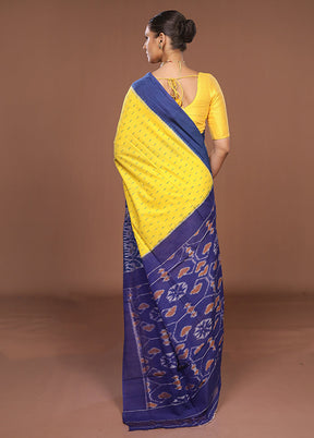 Yellow Ikkat Silk Saree With Blouse Piece