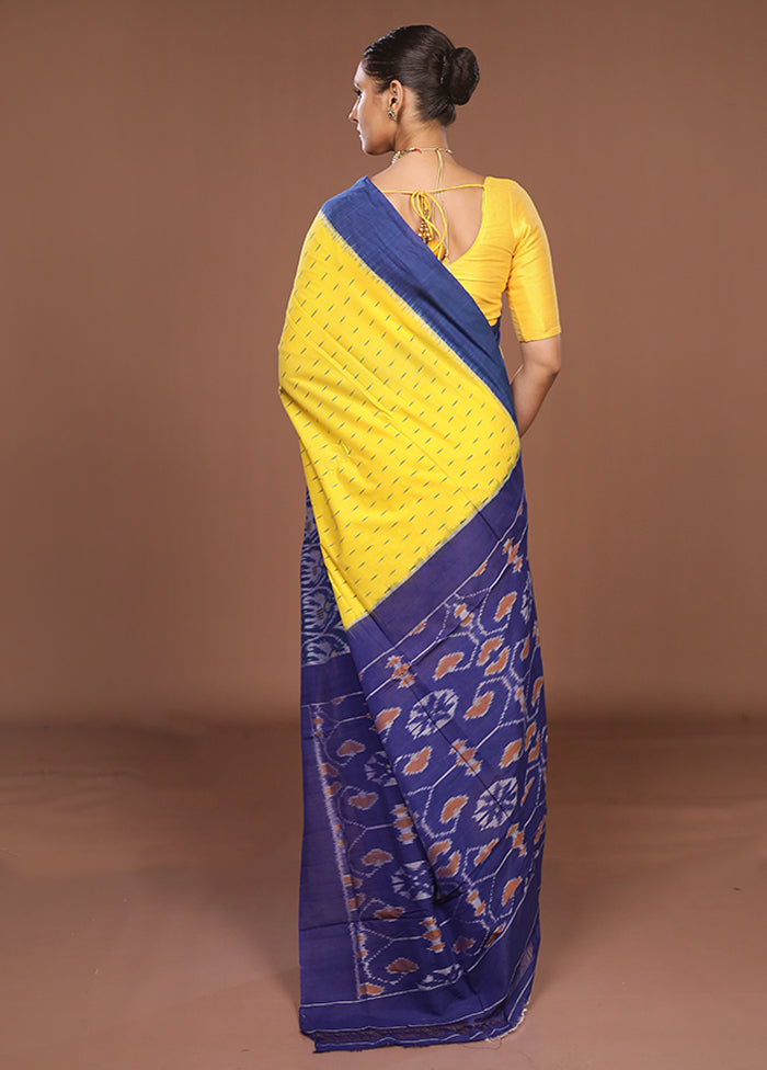 Yellow Ikkat Cotton Saree With Blouse Piece
