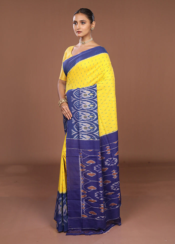 Yellow Ikkat Cotton Saree With Blouse Piece