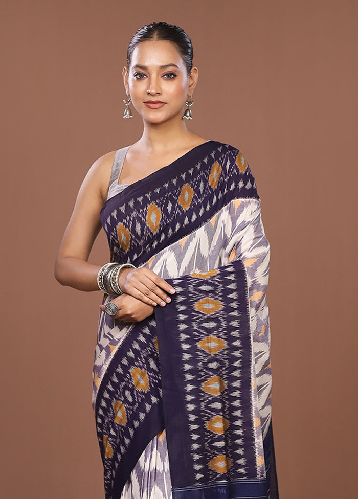 Purple Ikkat Silk Saree With Blouse Piece