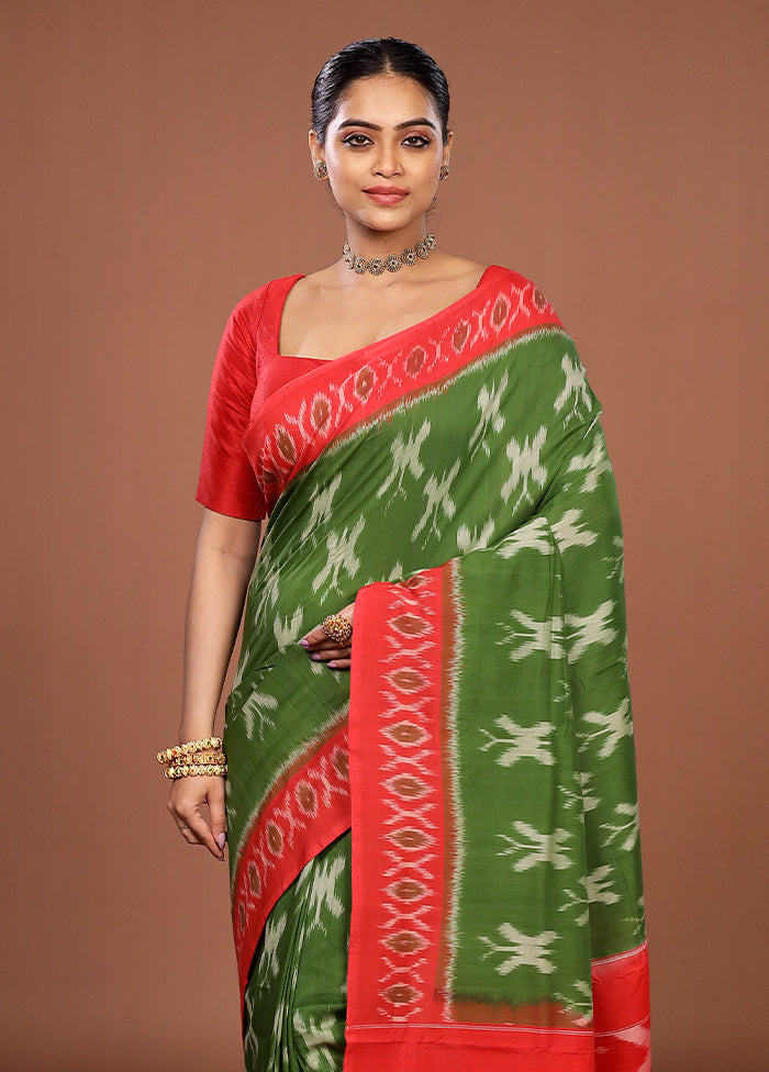 Green Ikkat Cotton Saree With Blouse Piece