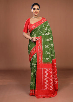 Green Ikkat Cotton Saree With Blouse Piece