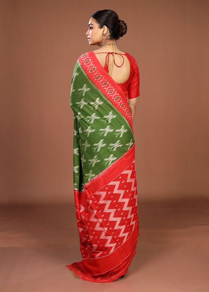 Green Ikkat Silk Saree With Blouse Piece