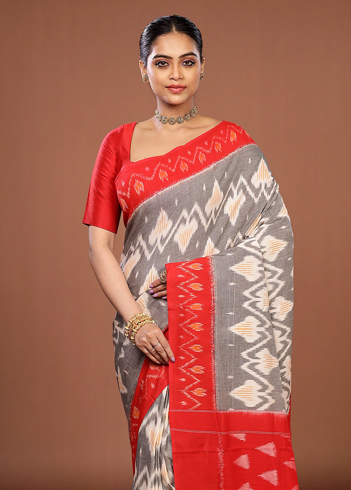 Grey Ikkat Cotton Saree Without Blouse Piece