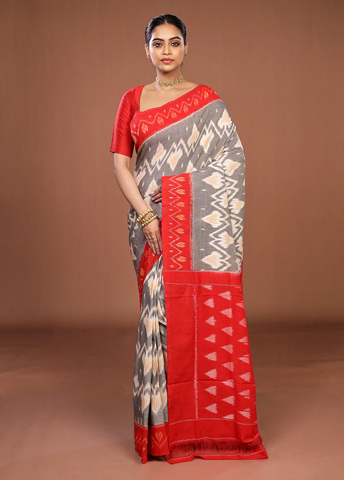Grey Ikkat Cotton Saree Without Blouse Piece